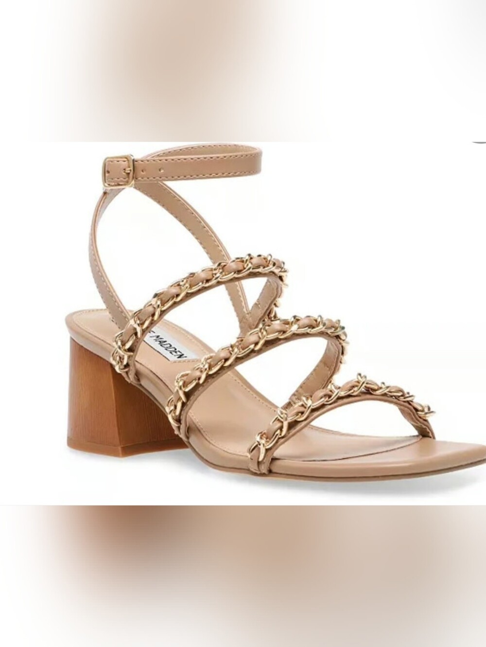 Steve Maden Strappy Ankle-Heel Sandal with Chain Detail - Nude